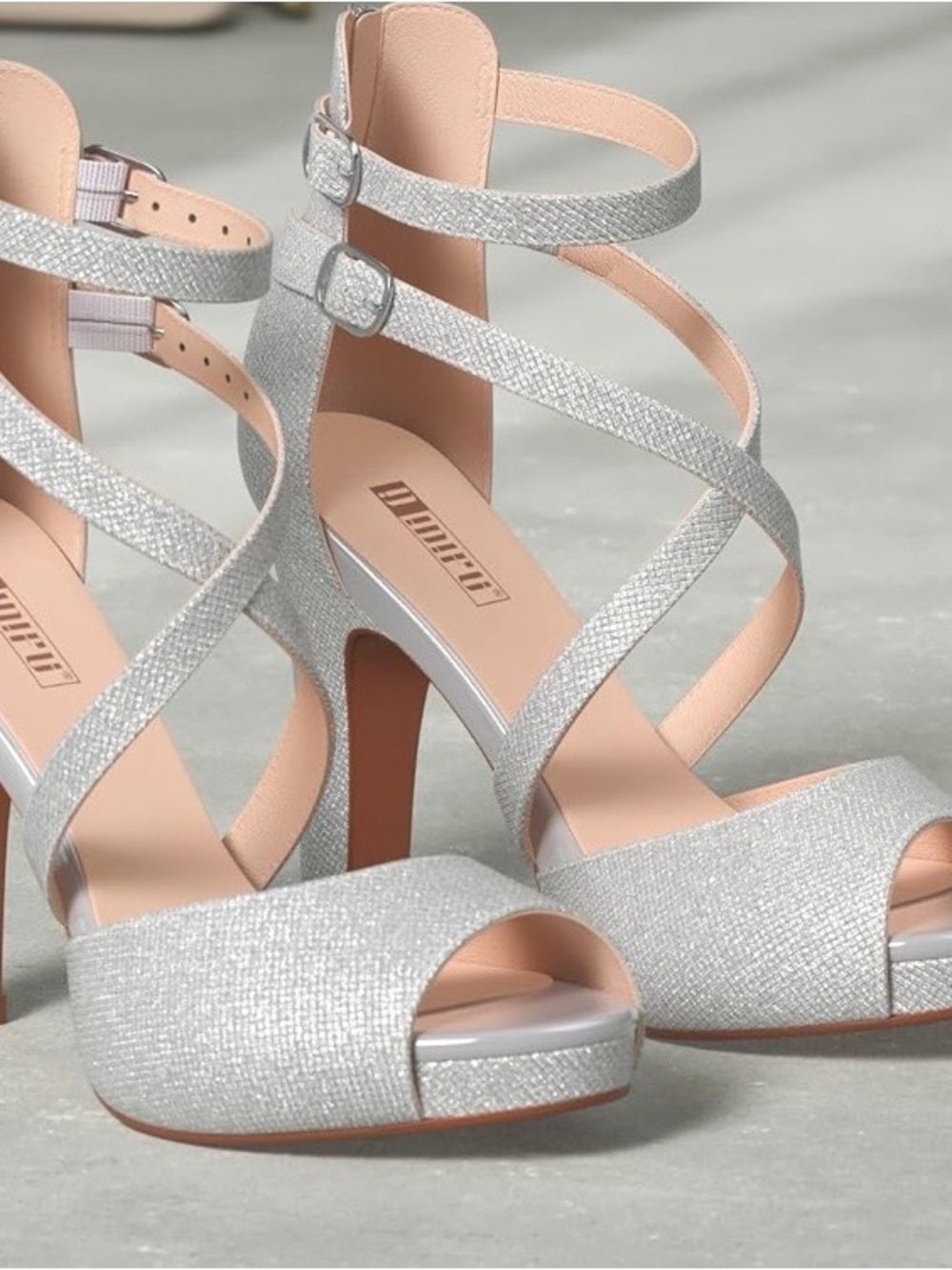 Silver Strappy Platform High Heel Sandals - Women